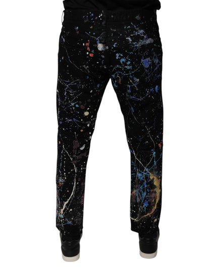 Dolce & Gabbana Black Color Splash Cotton Skinny Denim Jeans by Dolce & Gabbana