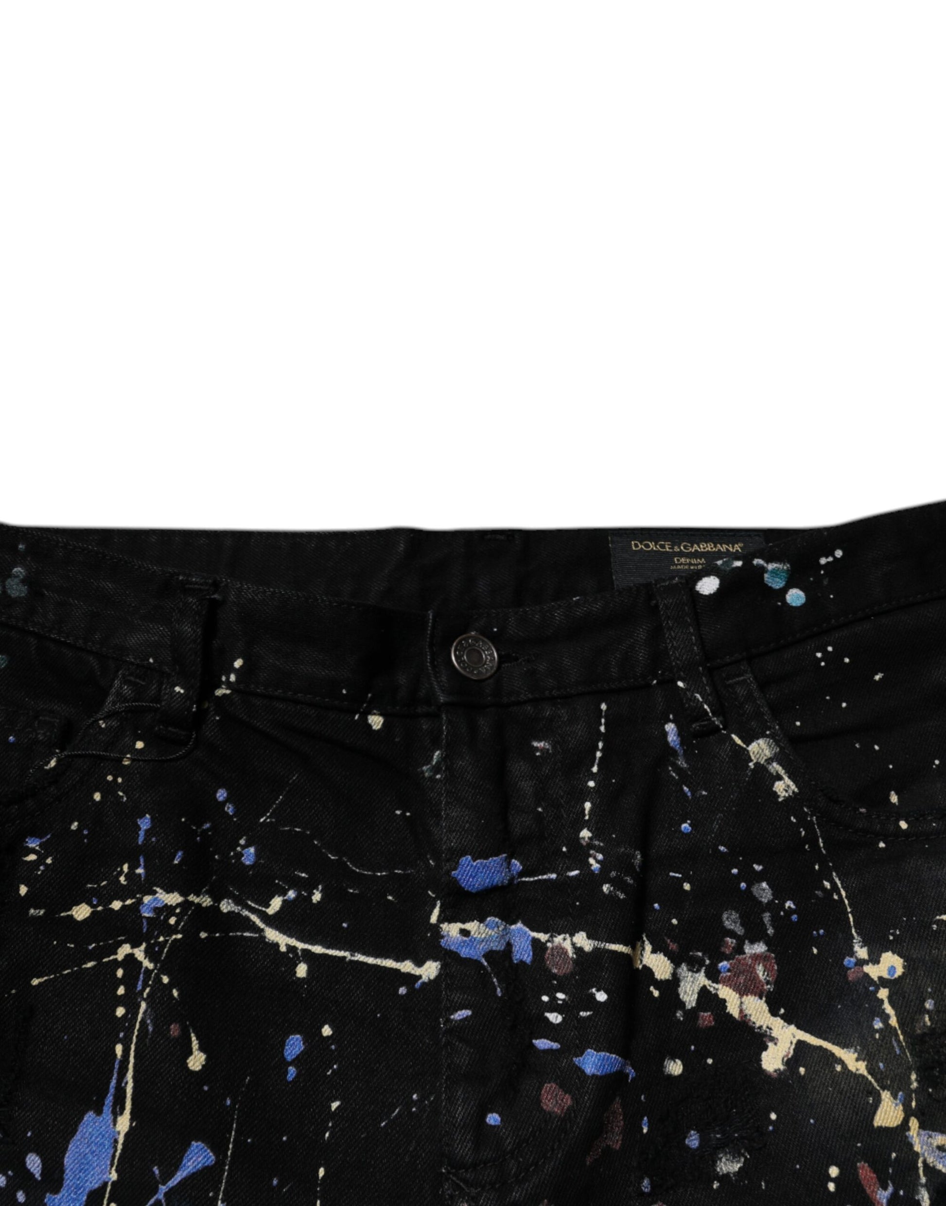 Dolce & Gabbana Black Color Splash Cotton Skinny Denim Jeans by Dolce & Gabbana