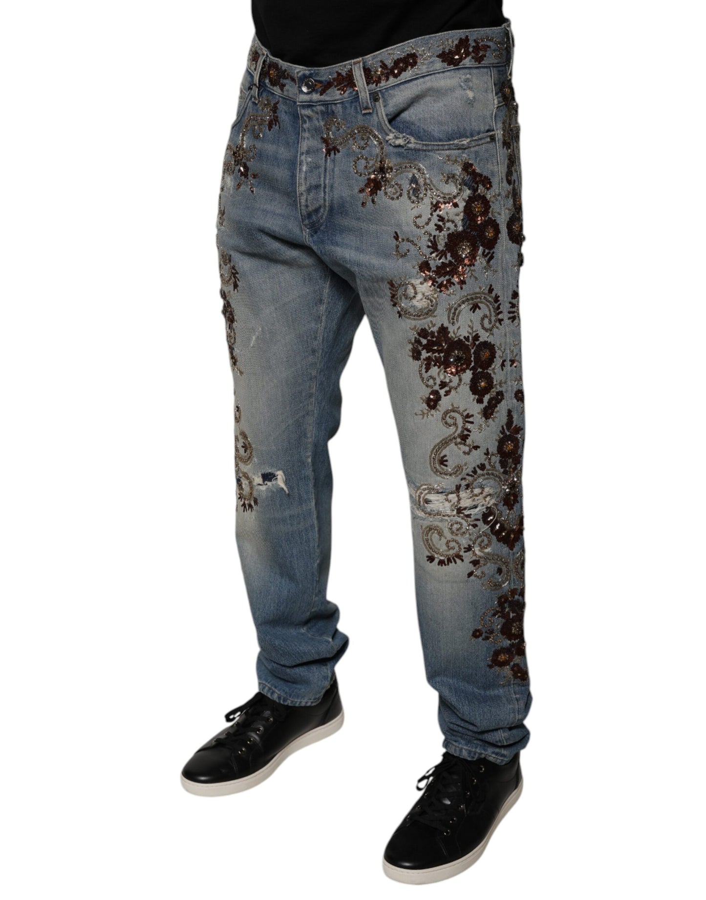 Dolce & Gabbana Light Blue Embroidered Skinny Denim Jeans by Dolce & Gabbana