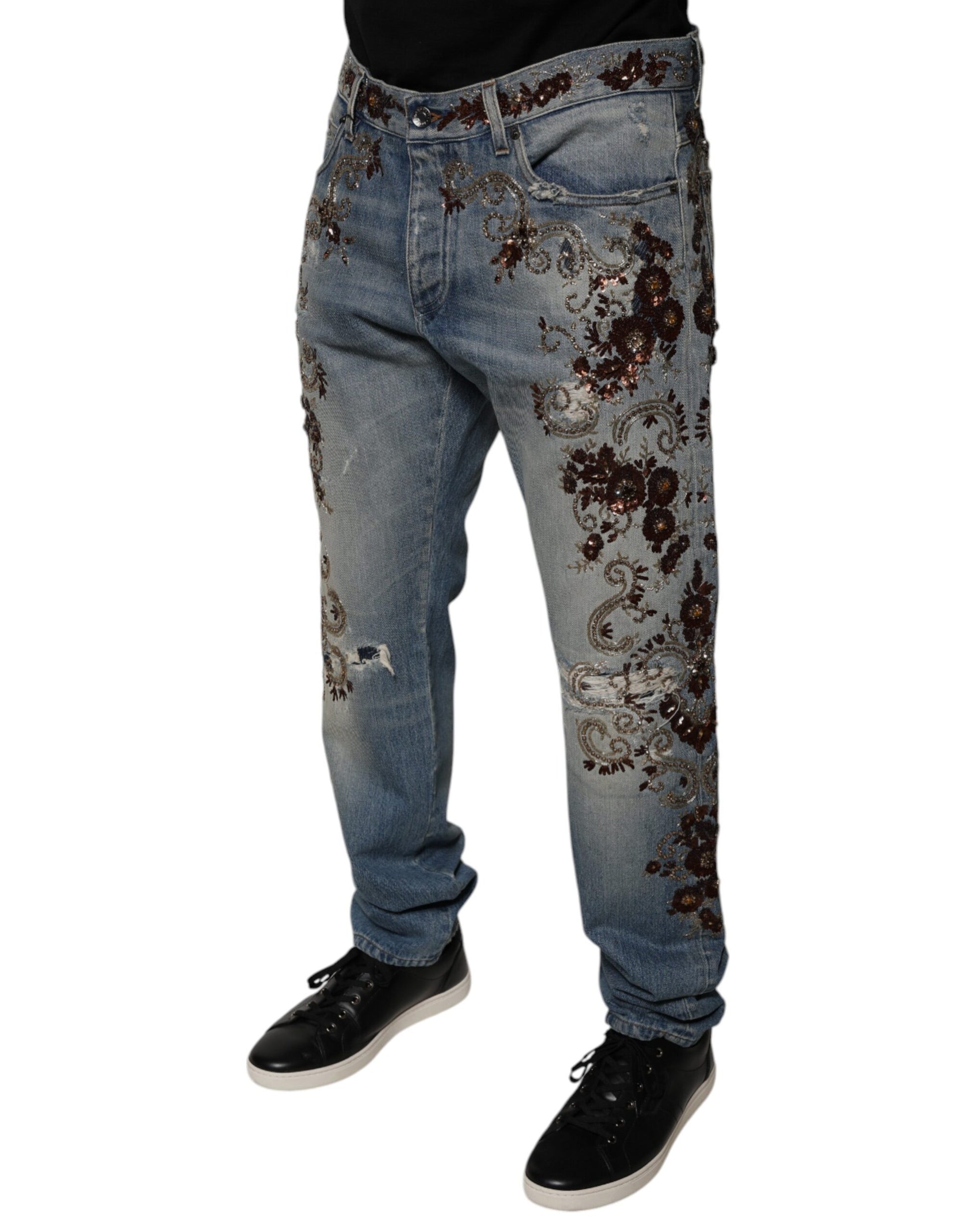 Dolce & Gabbana Light Blue Embroidered Skinny Denim Jeans by Dolce & Gabbana