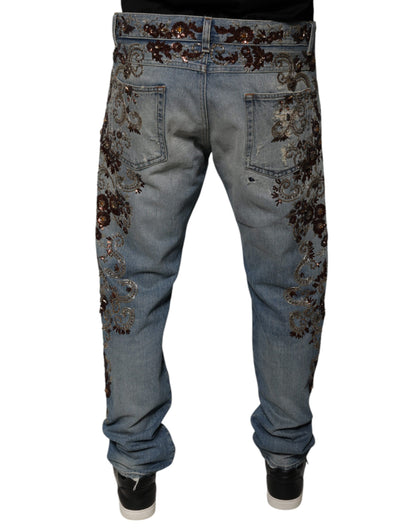 Dolce & Gabbana Light Blue Embroidered Skinny Denim Jeans by Dolce & Gabbana