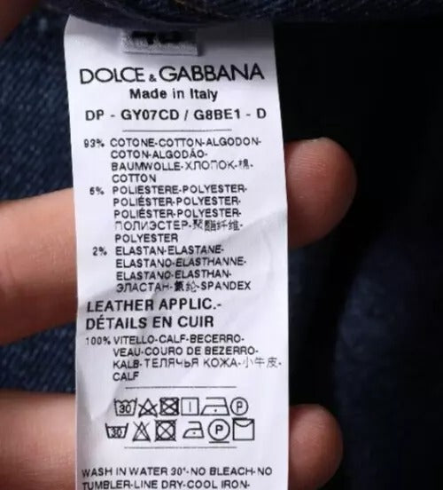 Dolce & Gabbana Dark Blue Cotton Logo Skinny Denim Jeans by Dolce & Gabbana