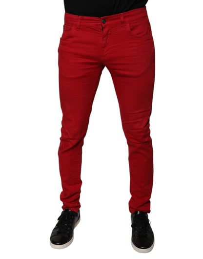Dolce & Gabbana Red Crown Logo Cotton Skinny Denim Jeans by Dolce & Gabbana