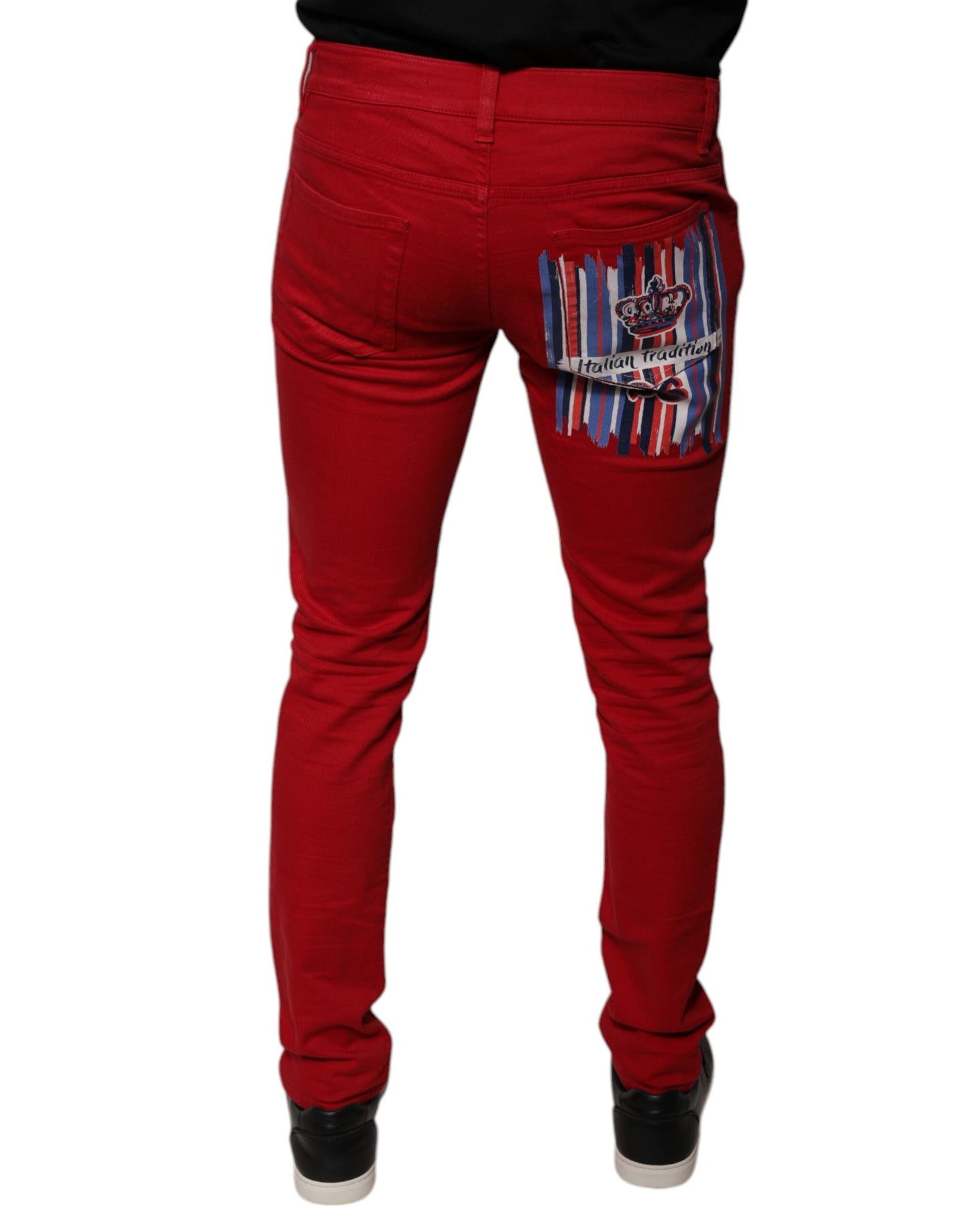 Dolce & Gabbana Red Crown Logo Cotton Skinny Denim Jeans by Dolce & Gabbana
