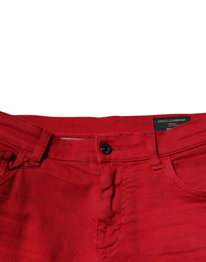 Dolce & Gabbana Red Crown Logo Cotton Skinny Denim Jeans by Dolce & Gabbana