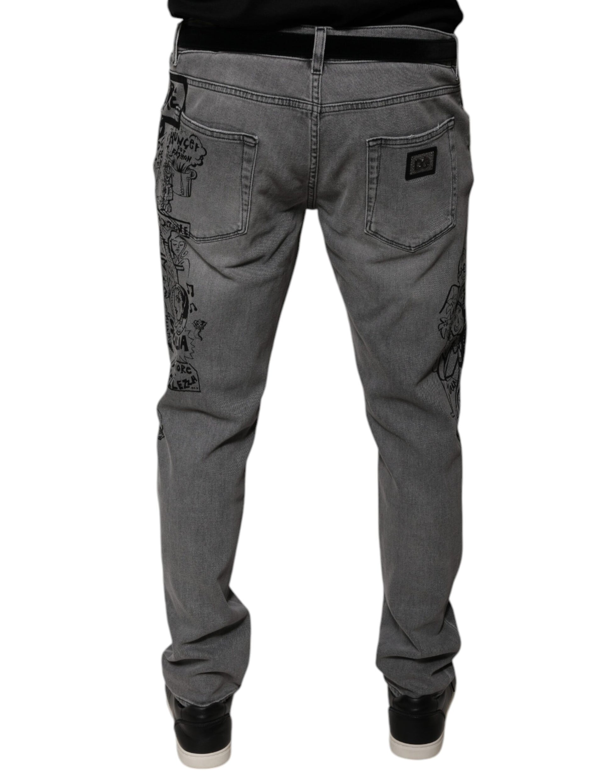 Dolce & Gabbana Gray Graphic Print Cotton Skinny Denim Jeans by Dolce & Gabbana