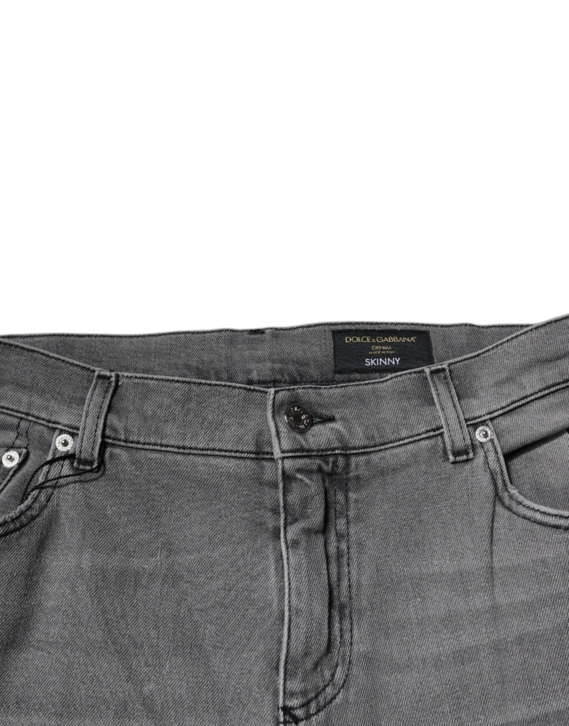 Dolce & Gabbana Gray Graphic Print Cotton Skinny Denim Jeans by Dolce & Gabbana