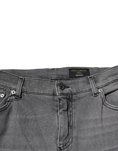 Dolce & Gabbana Gray Graphic Print Cotton Skinny Denim Jeans by Dolce & Gabbana