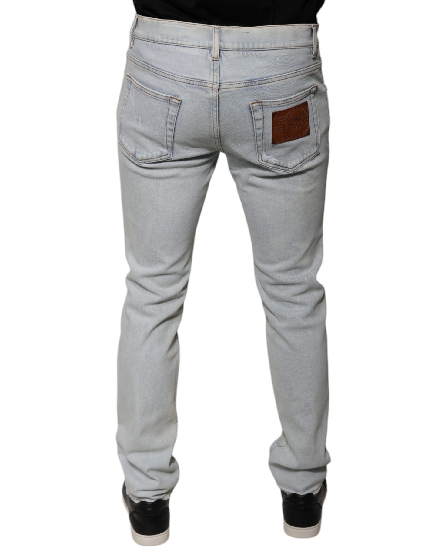 Dolce & Gabbana Light Blue Cotton Blend Tattered Skinny Denim Jeans by Dolce & Gabbana