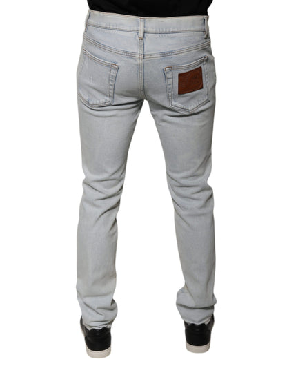 Dolce & Gabbana Light Blue Cotton Blend Tattered Skinny Denim Jeans by Dolce & Gabbana