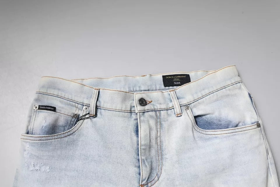 Dolce & Gabbana Light Blue Cotton Blend Tattered Skinny Denim Jeans by Dolce & Gabbana