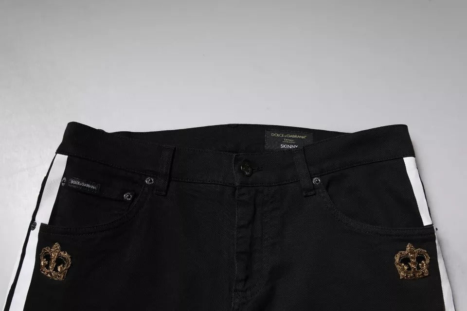 Dolce & Gabbana Black Crown White Lining Skinny Denim Jeans by Dolce & Gabbana
