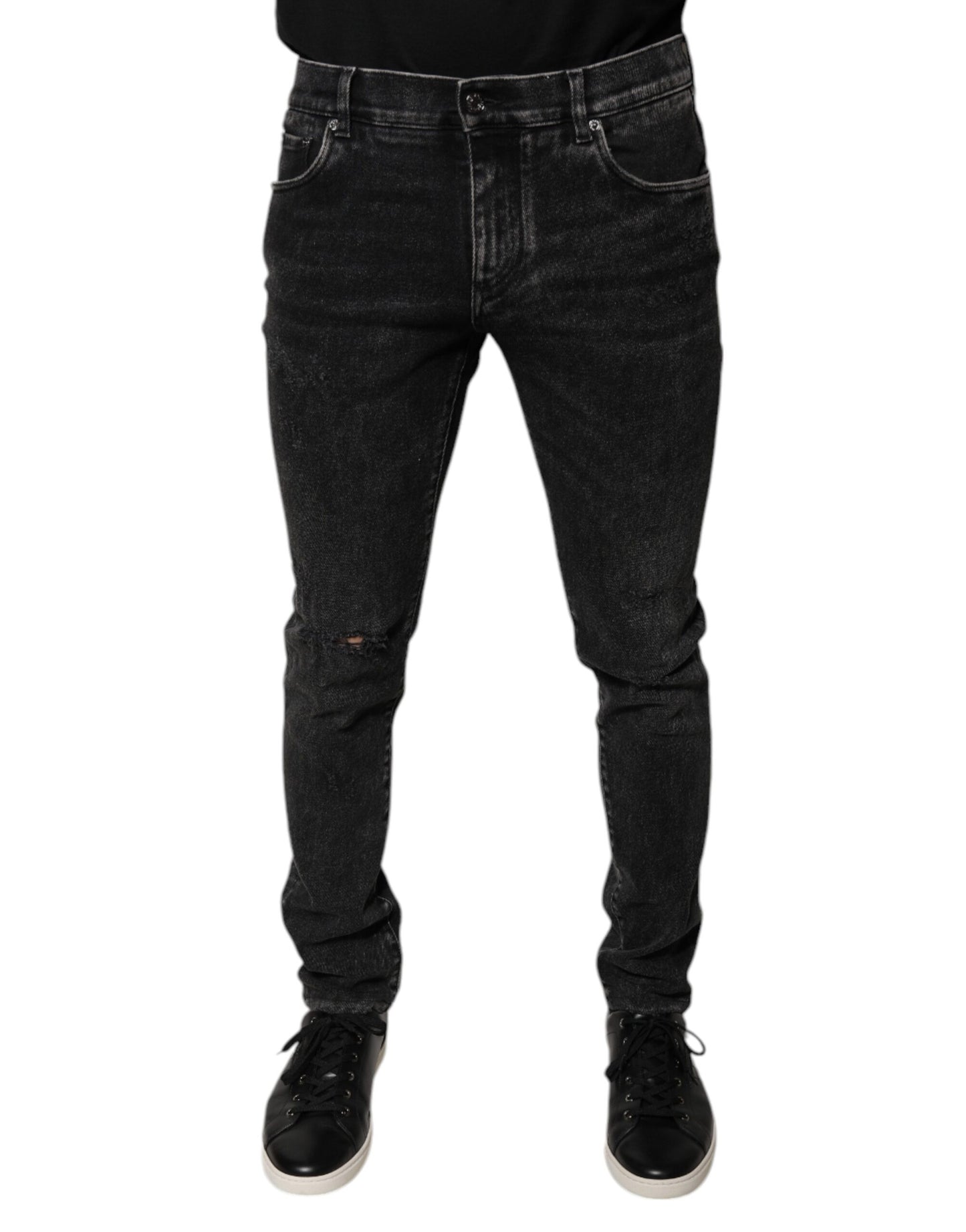 Dolce & Gabbana Black Cotton Stretch Skinny Men Denim Jeans by Dolce & Gabbana