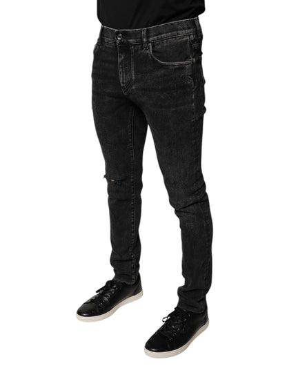 Dolce & Gabbana Black Cotton Stretch Skinny Men Denim Jeans by Dolce & Gabbana