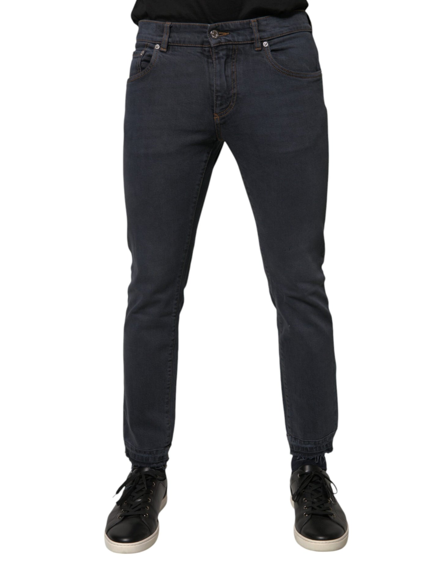 Dolce & Gabbana Dark Gray Cotton Skinny Denim Jeans by Dolce & Gabbana