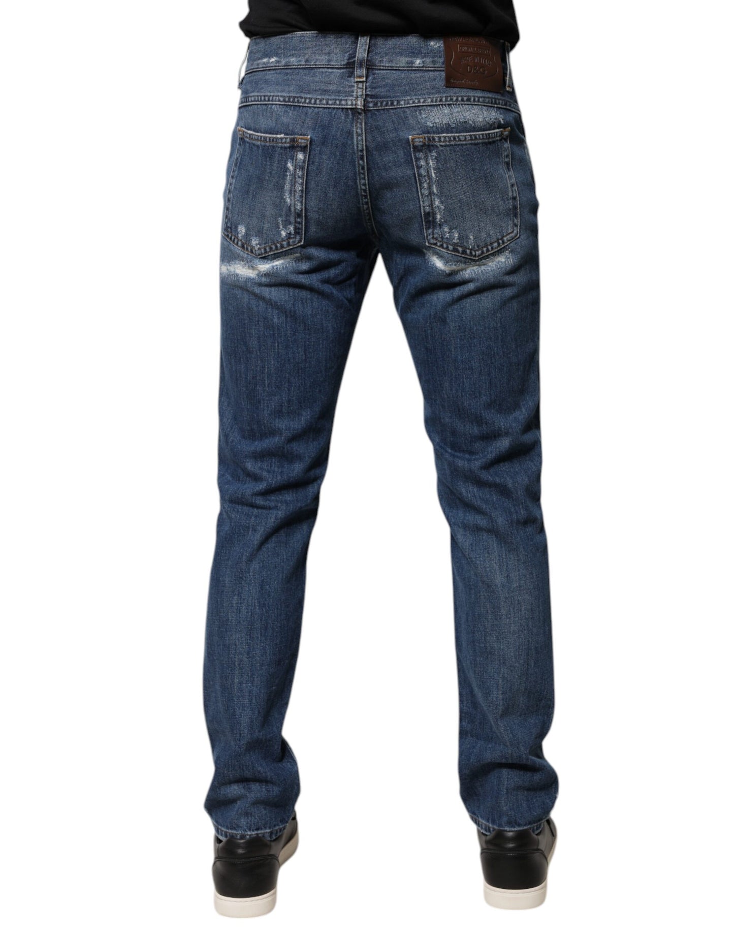 Dolce & Gabbana Blue Cotton Tattered Skinny Denim Jeans by Dolce & Gabbana