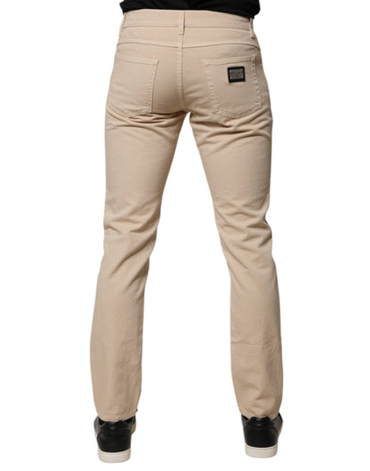 Dolce & Gabbana Beige Cotton Stretch Regular Men Denim Jeans by Dolce & Gabbana