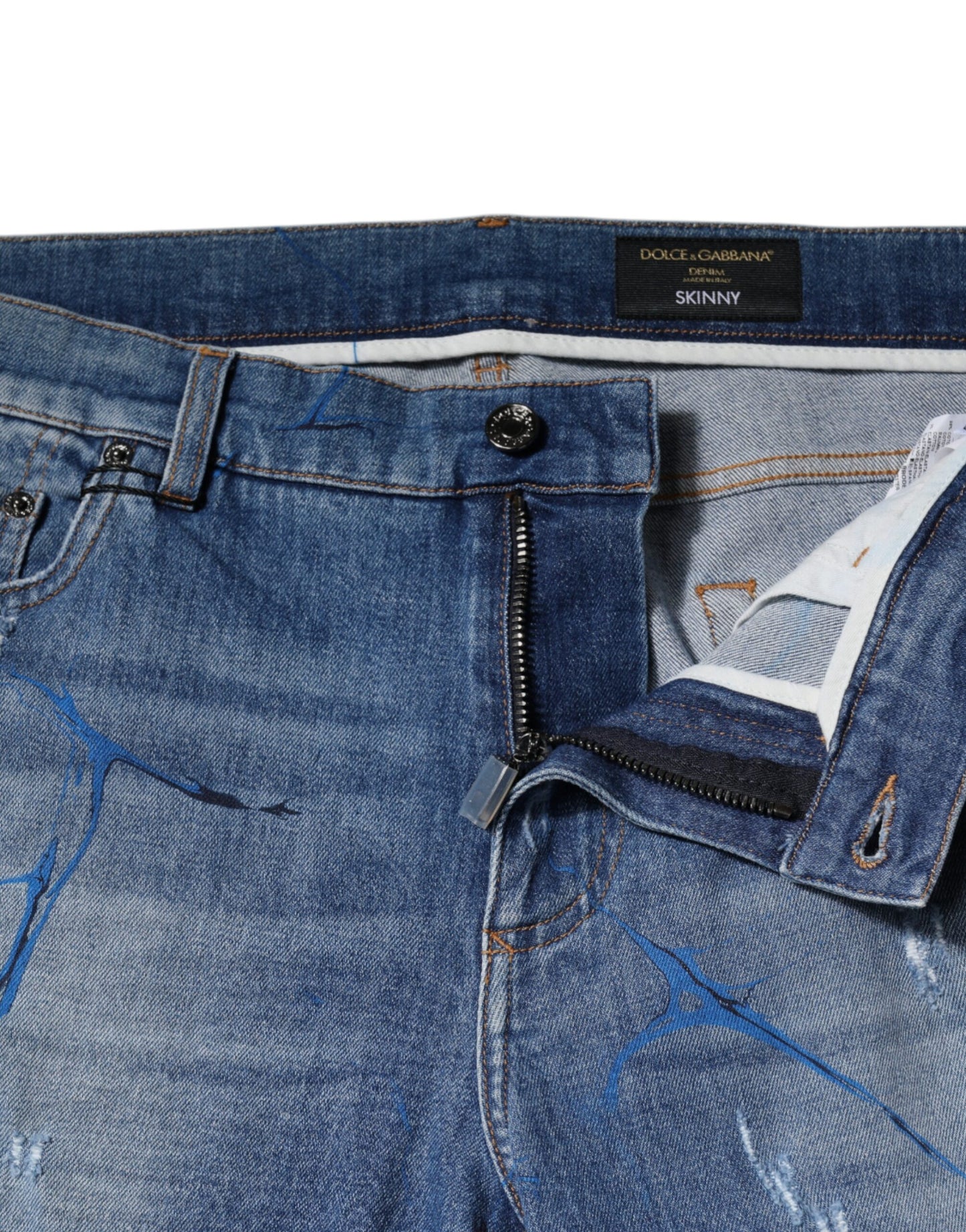 Dolce & Gabbana Blue Cotton Stretch Tattered Skinny Denim Jeans by Dolce & Gabbana