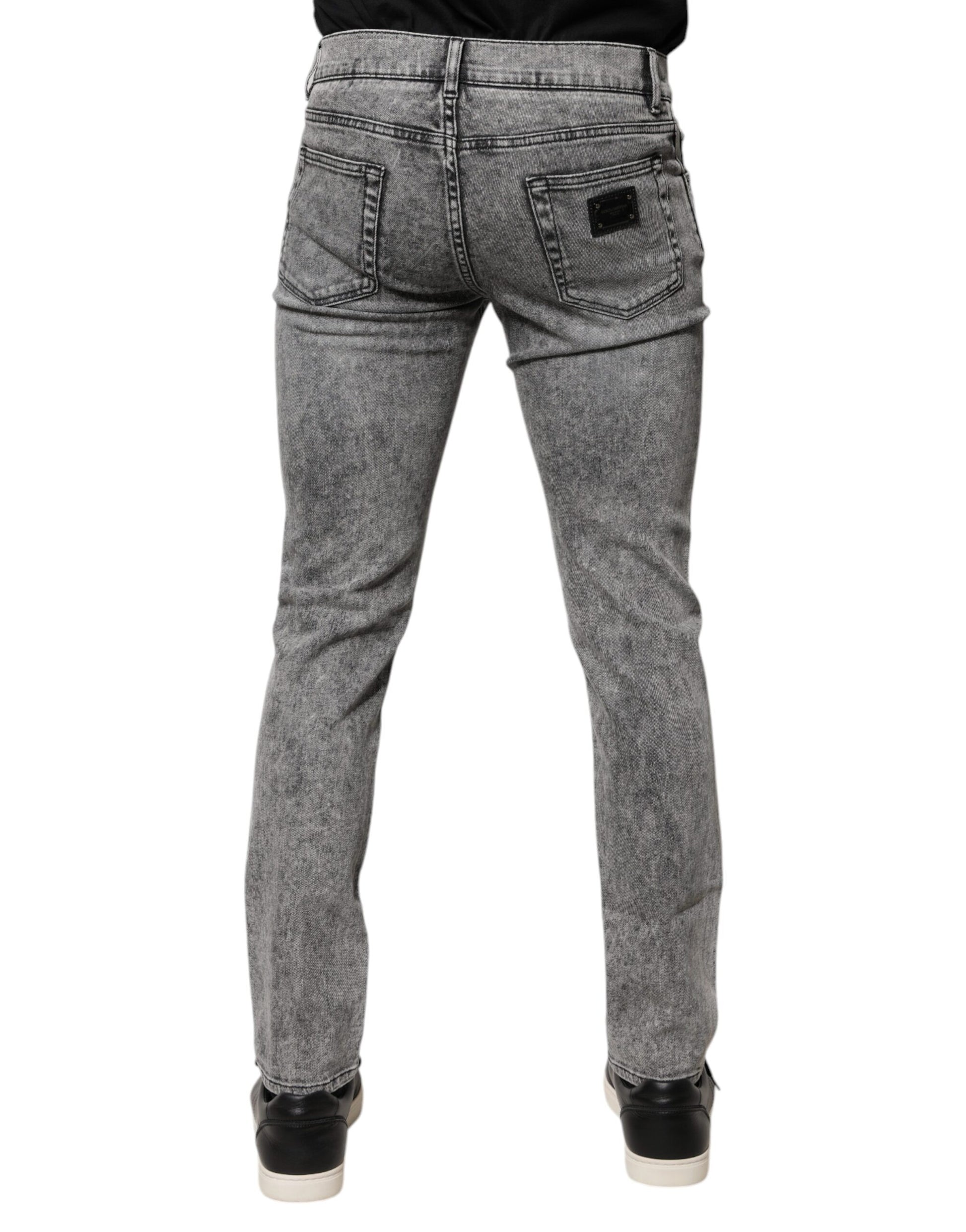 Dolce & Gabbana Gray Logo Plaque Cotton Slim Fit Denim Jeans by Dolce & Gabbana