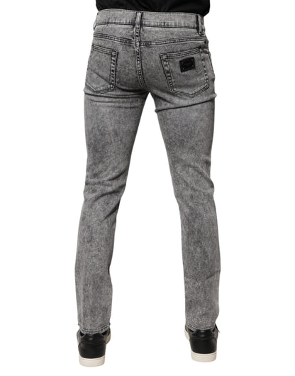 Dolce & Gabbana Gray Logo Plaque Cotton Slim Fit Denim Jeans by Dolce & Gabbana