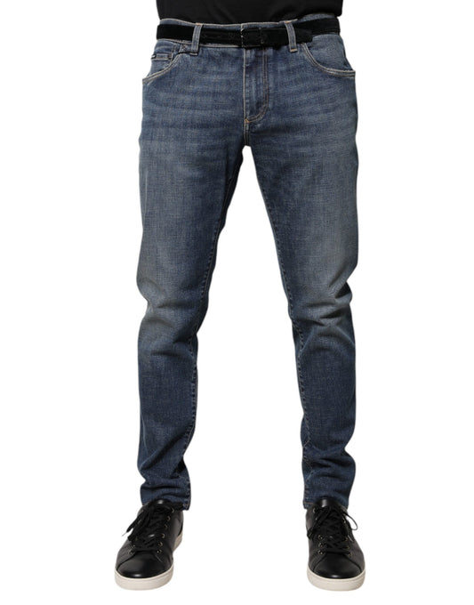Dolce & Gabbana Blue Logo Plaque Cotton Skinny Denim Jeans by Dolce & Gabbana