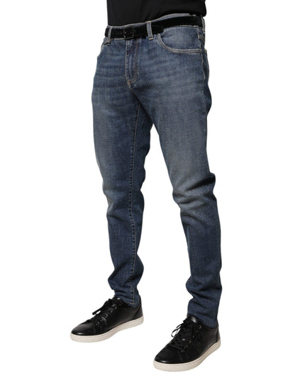 Dolce & Gabbana Blue Logo Plaque Cotton Skinny Denim Jeans by Dolce & Gabbana
