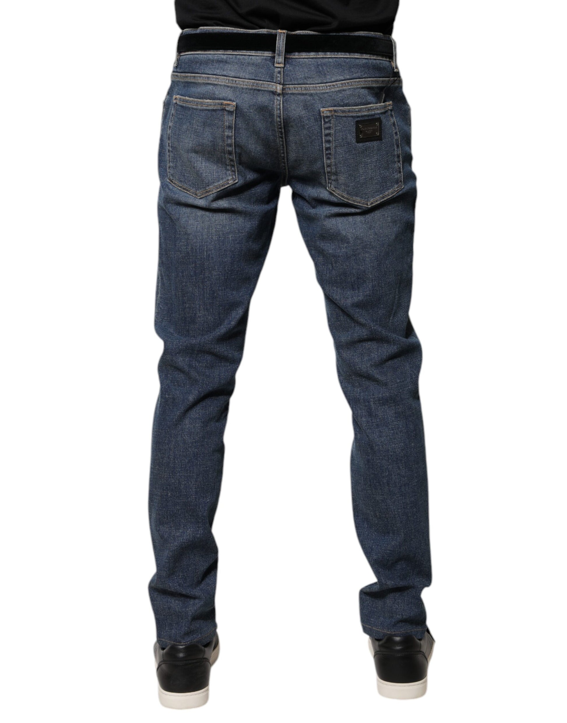 Dolce & Gabbana Blue Logo Plaque Cotton Skinny Denim Jeans by Dolce & Gabbana
