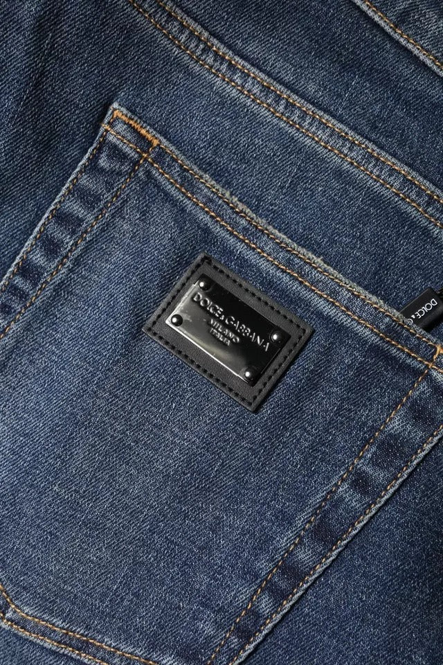 Dolce & Gabbana Blue Logo Plaque Cotton Skinny Denim Jeans by Dolce & Gabbana
