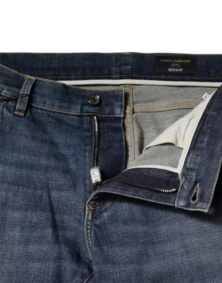 Dolce & Gabbana Blue Logo Plaque Cotton Skinny Denim Jeans by Dolce & Gabbana