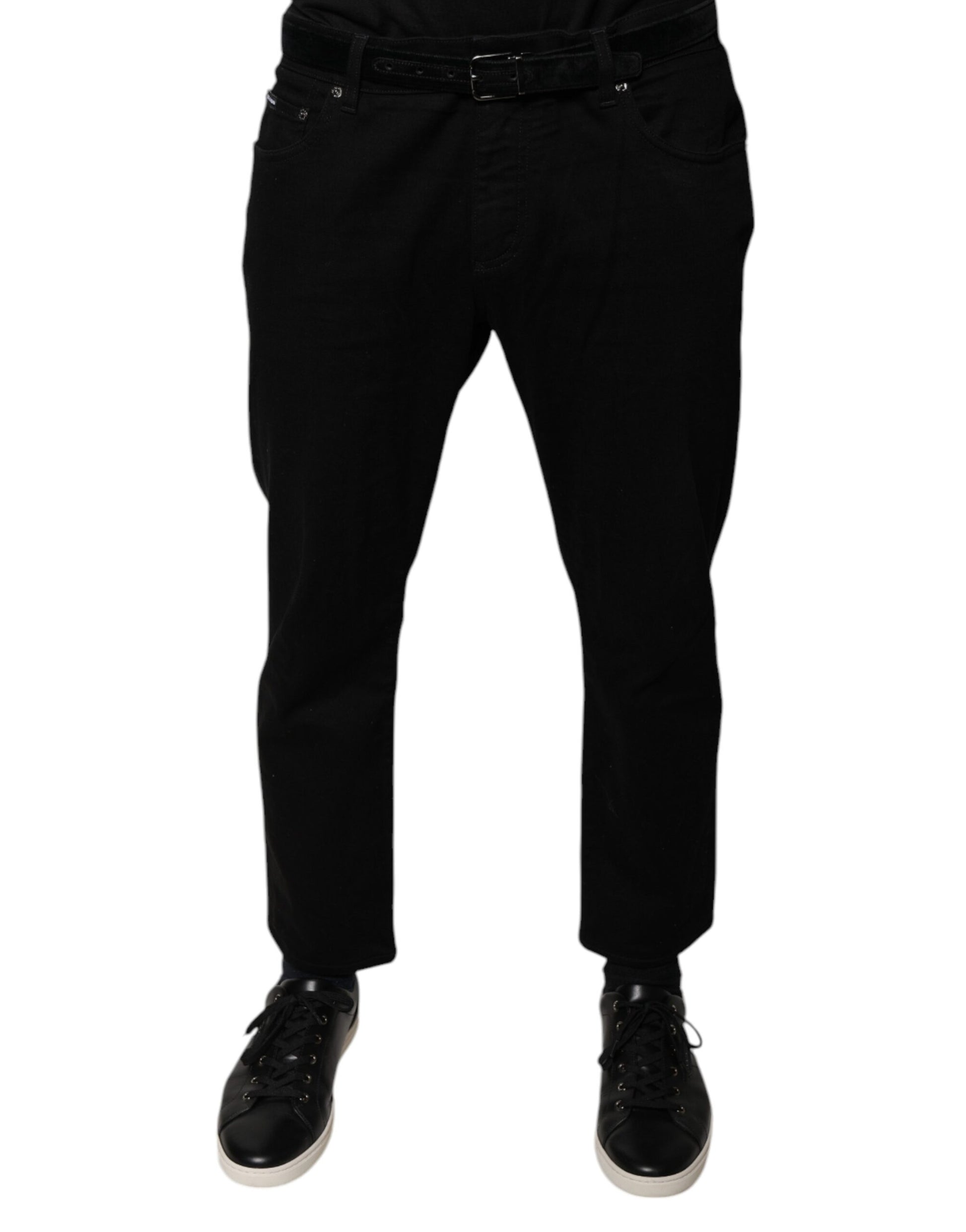 Dolce & Gabbana Black Cotton Stretch Logo Skinny Denim Jeans by Dolce & Gabbana