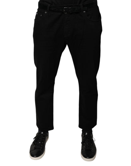 Dolce & Gabbana Black Cotton Stretch Logo Skinny Denim Jeans by Dolce & Gabbana