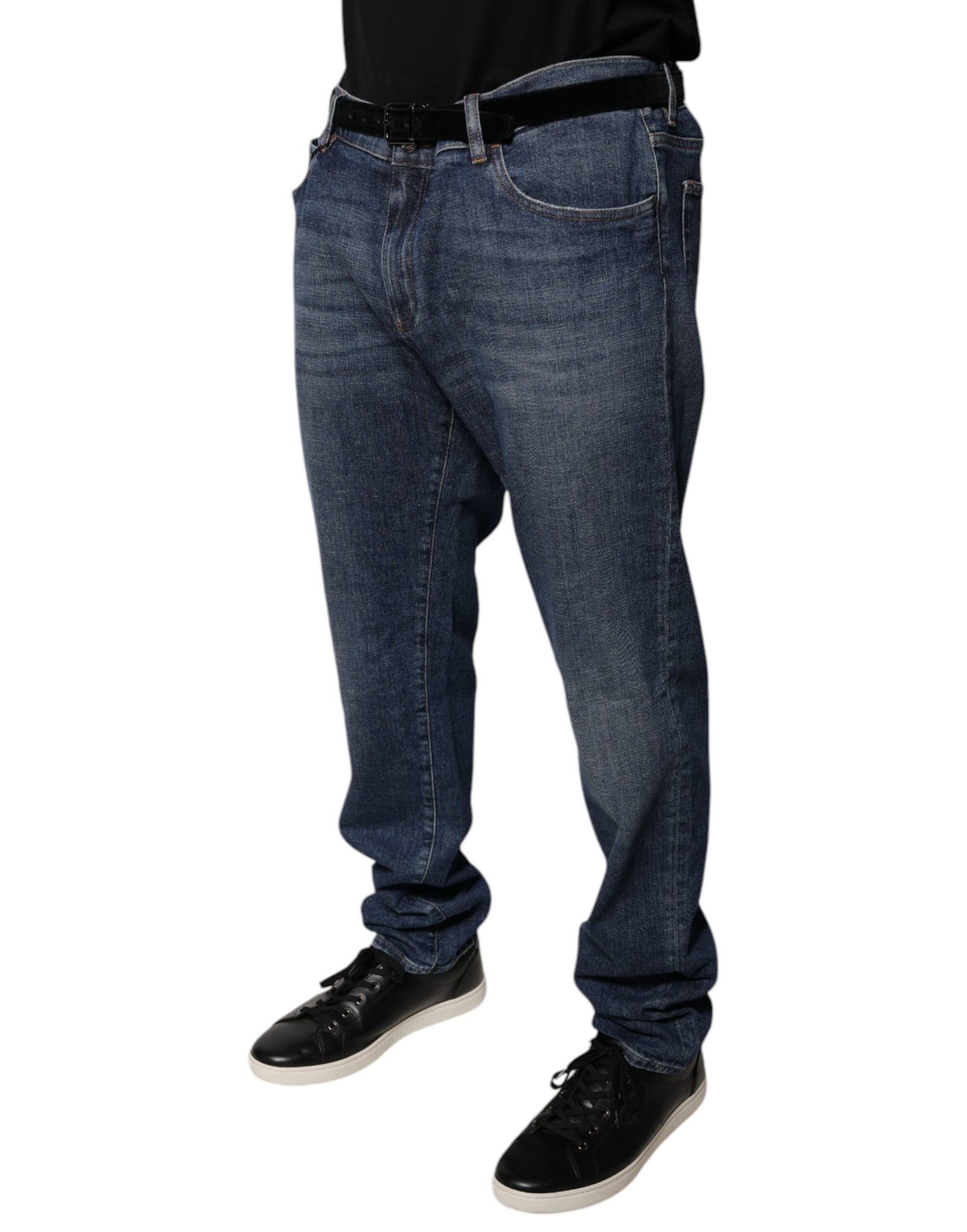Dolce & Gabbana Dark Blue Cotton Logo Skinny Denim Jeans by Dolce & Gabbana