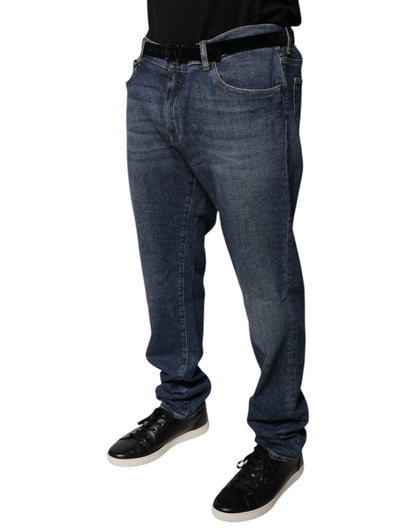 Dolce & Gabbana Dark Blue Cotton Logo Skinny Denim Jeans by Dolce & Gabbana