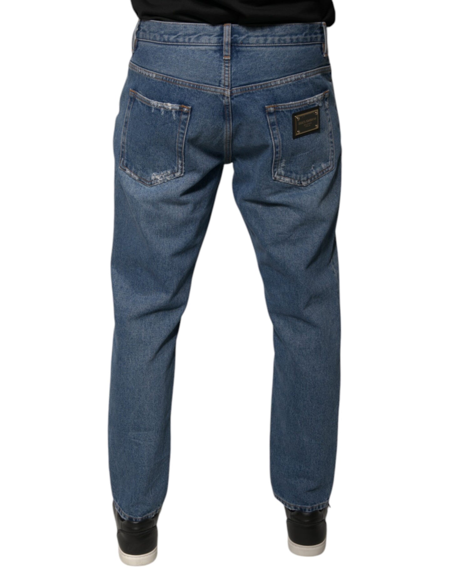 Dolce & Gabbana Blue Cotton Logo Men Loose Denim Jeans by Dolce & Gabbana