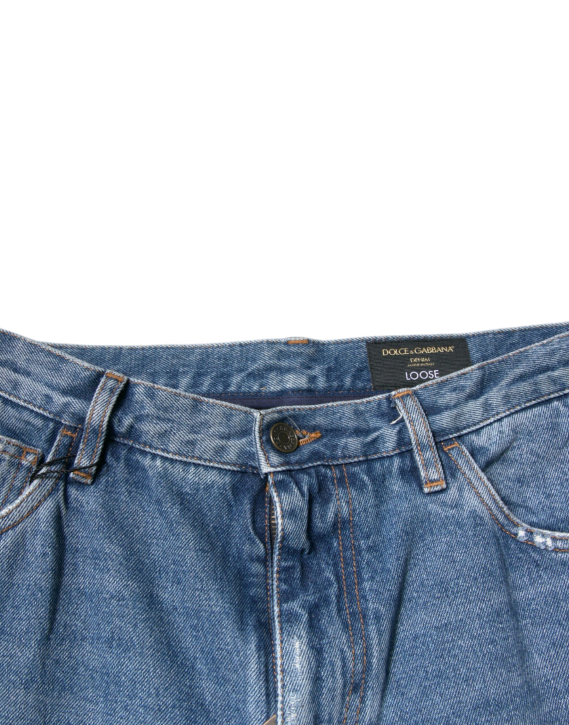 Dolce & Gabbana Blue Cotton Logo Men Loose Denim Jeans by Dolce & Gabbana
