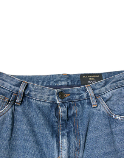 Dolce & Gabbana Blue Cotton Logo Men Loose Denim Jeans by Dolce & Gabbana