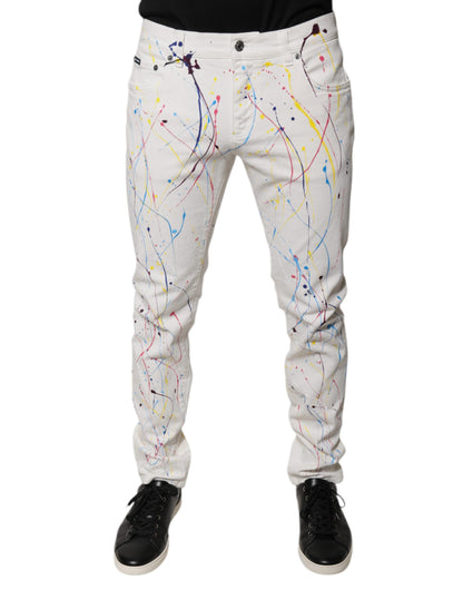 Dolce & Gabbana White Color Splash Print Skinny Denim Jeans by Dolce & Gabbana