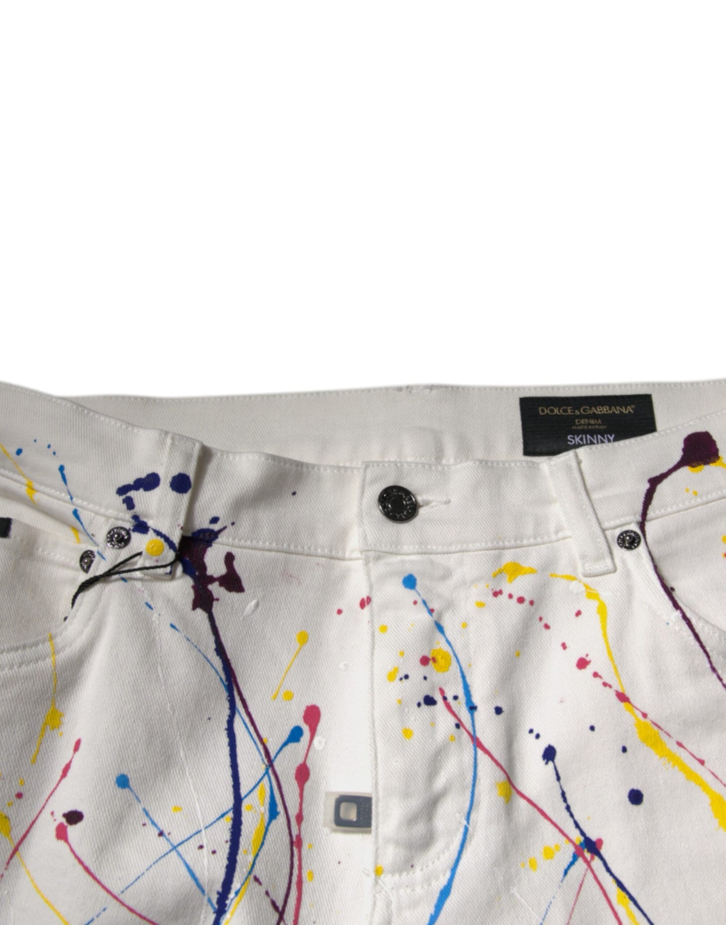 Dolce & Gabbana White Color Splash Print Skinny Denim Jeans by Dolce & Gabbana