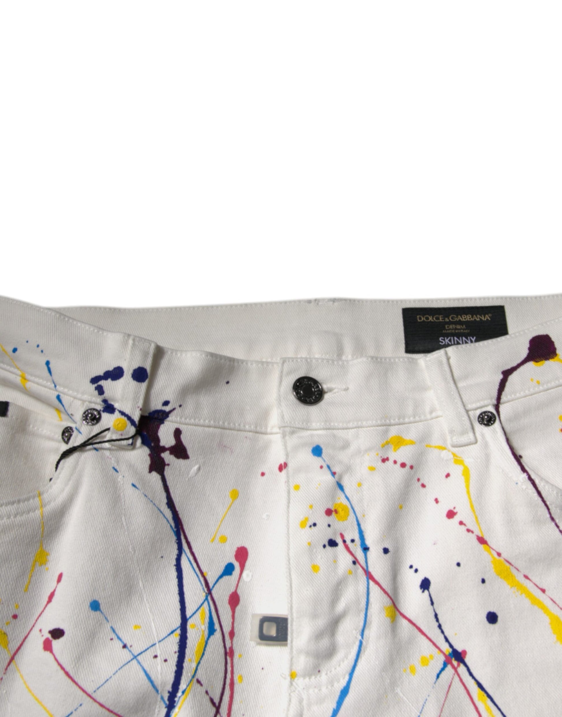 Dolce & Gabbana White Color Splash Print Skinny Denim Jeans by Dolce & Gabbana