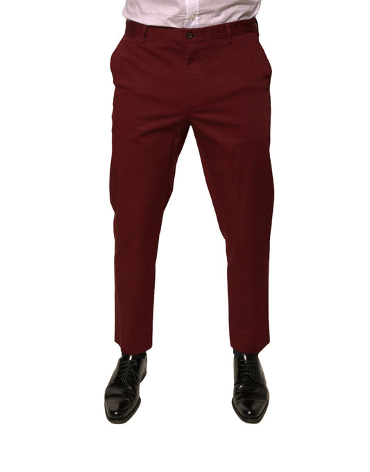 Dolce & Gabbana Maroon Cotton Men Skinny Dress Pants by Dolce & Gabbana