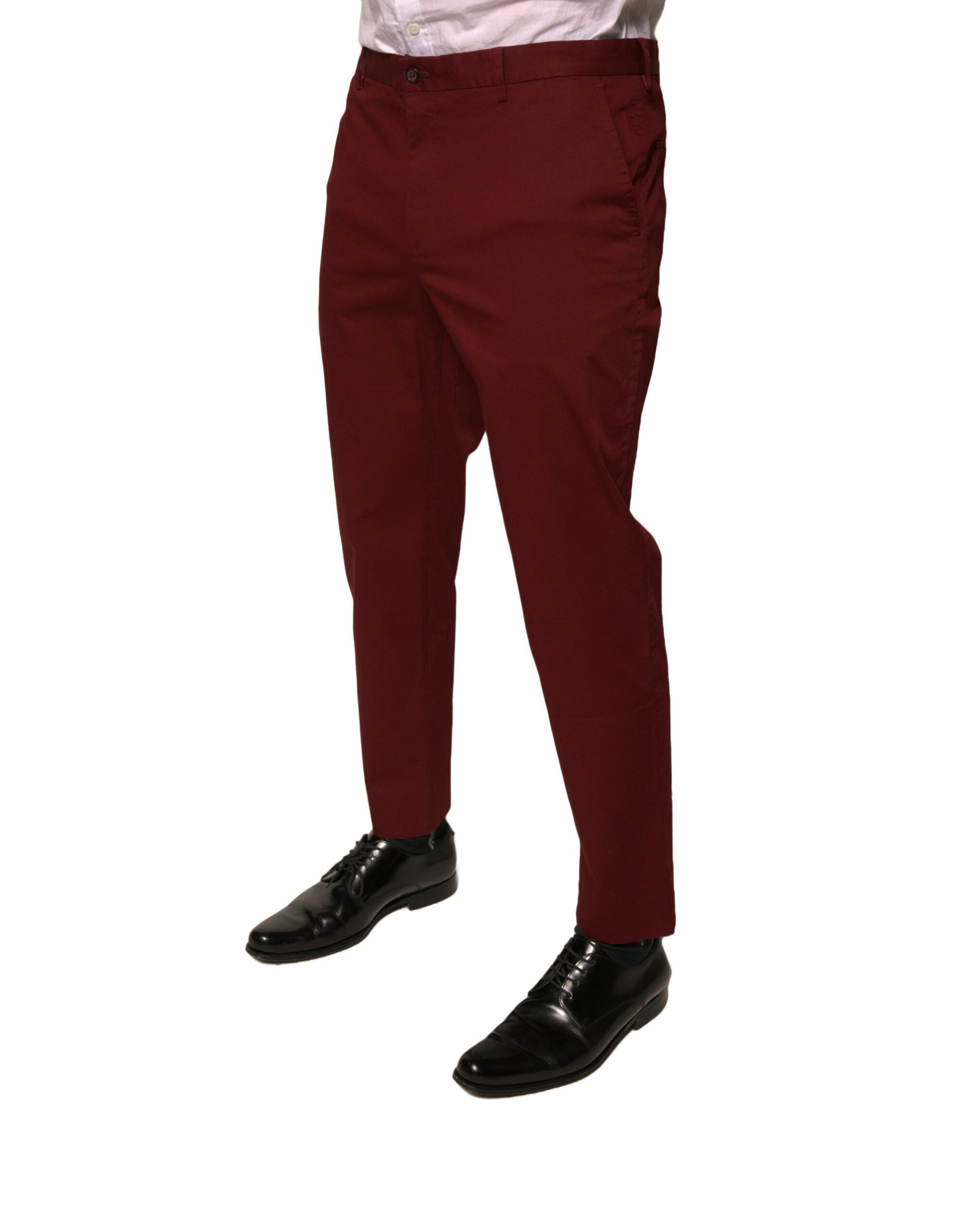 Dolce & Gabbana Maroon Cotton Men Skinny Dress Pants by Dolce & Gabbana