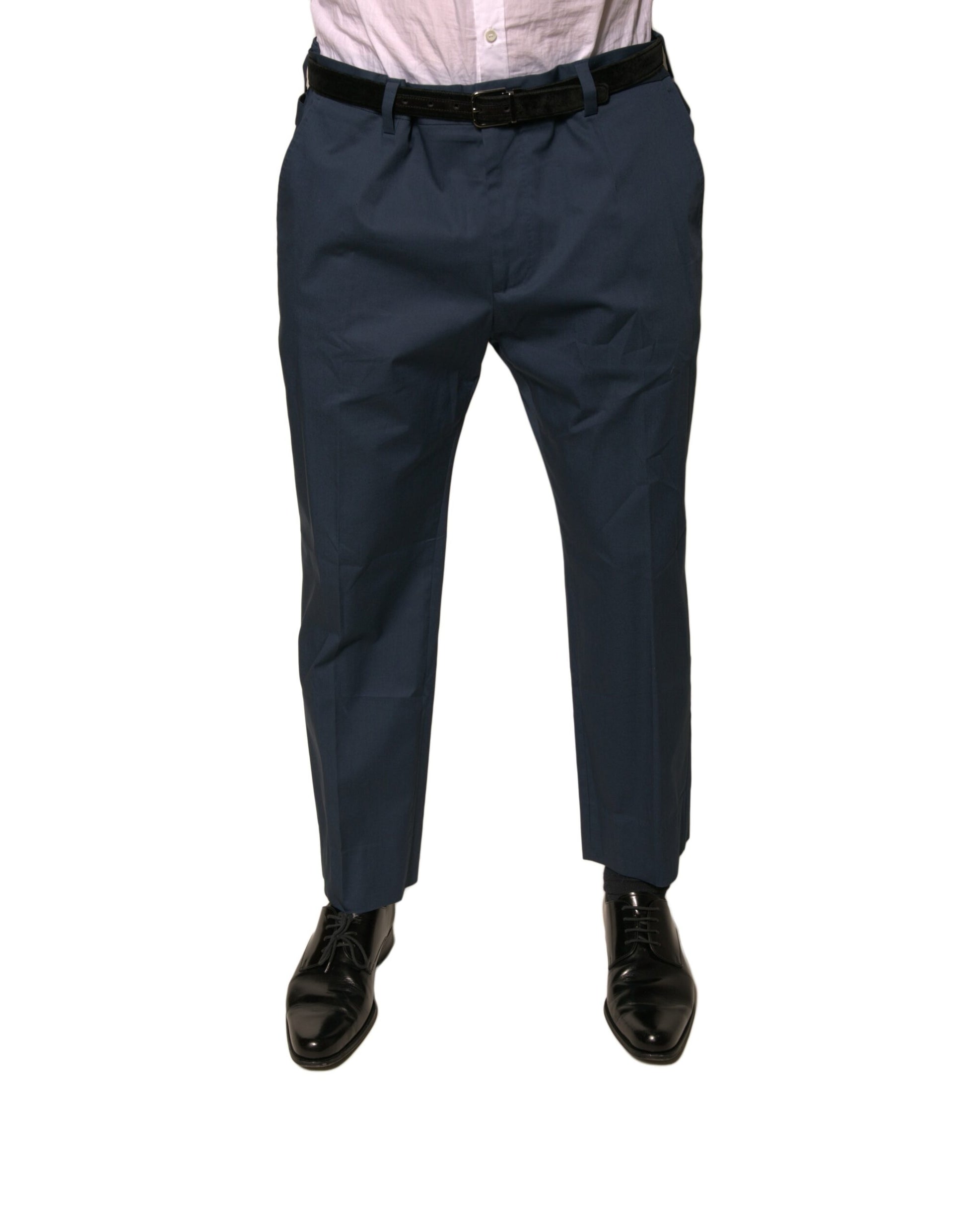 Dolce & Gabbana Blue Cotton Men Skinny Dress Pants by Dolce & Gabbana