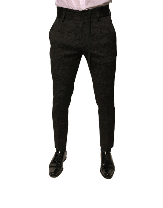 Dolce & Gabbana Black Brocade Polyester Skinny Men Dress Pants by Dolce & Gabbana