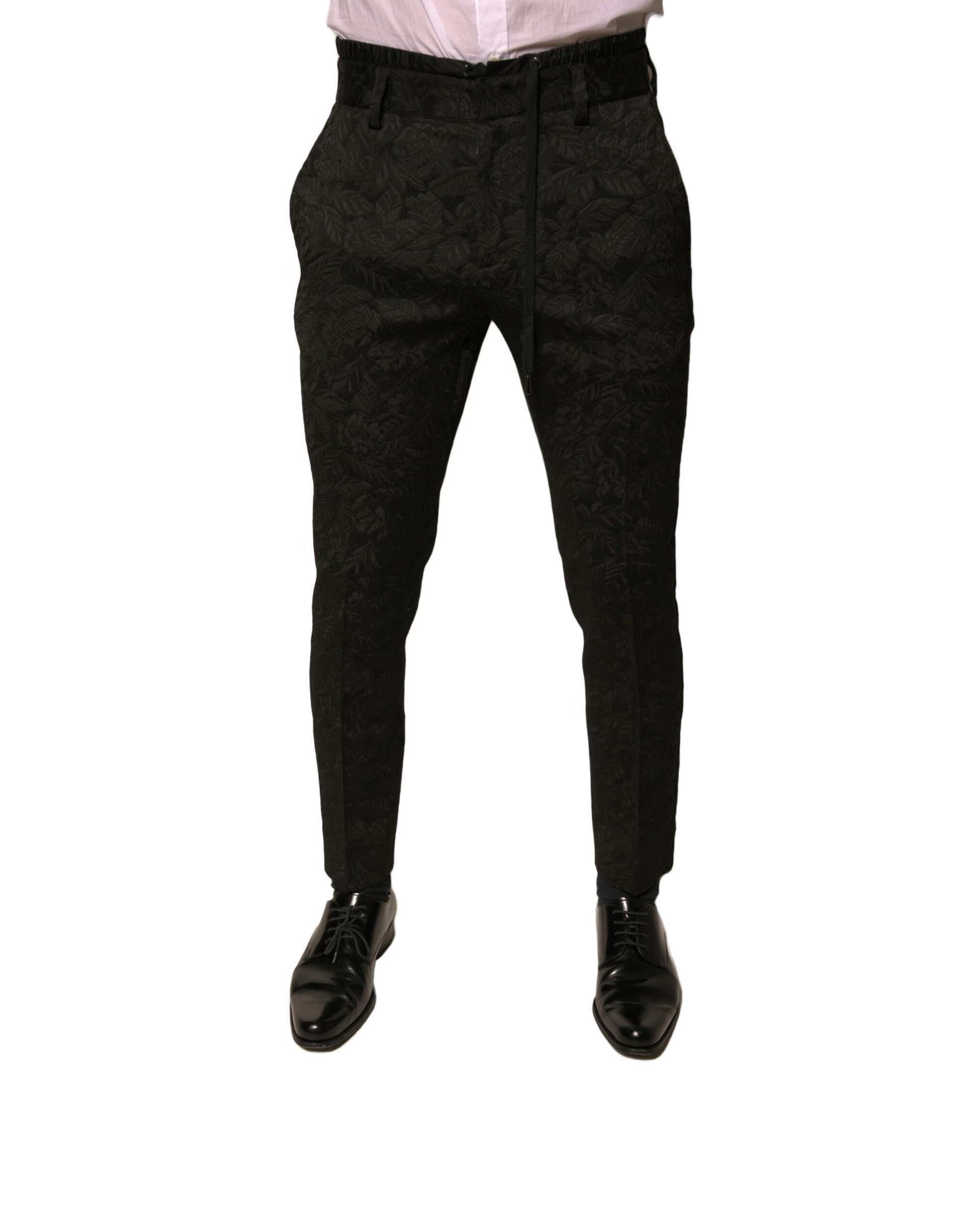 Dolce & Gabbana Black Brocade Polyester Skinny Men Dress Pants by Dolce & Gabbana
