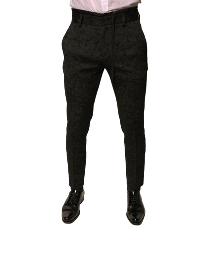Dolce & Gabbana Black Brocade Polyester Skinny Men Dress Pants by Dolce & Gabbana