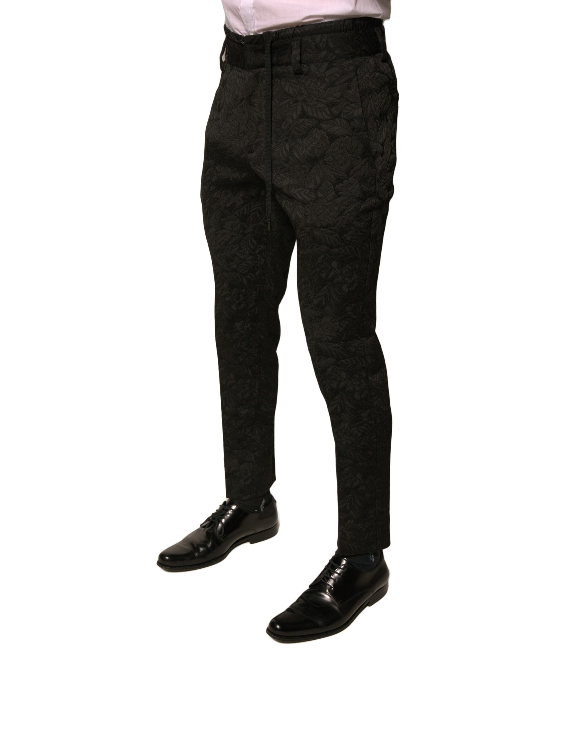 Dolce & Gabbana Black Brocade Polyester Skinny Men Dress Pants by Dolce & Gabbana