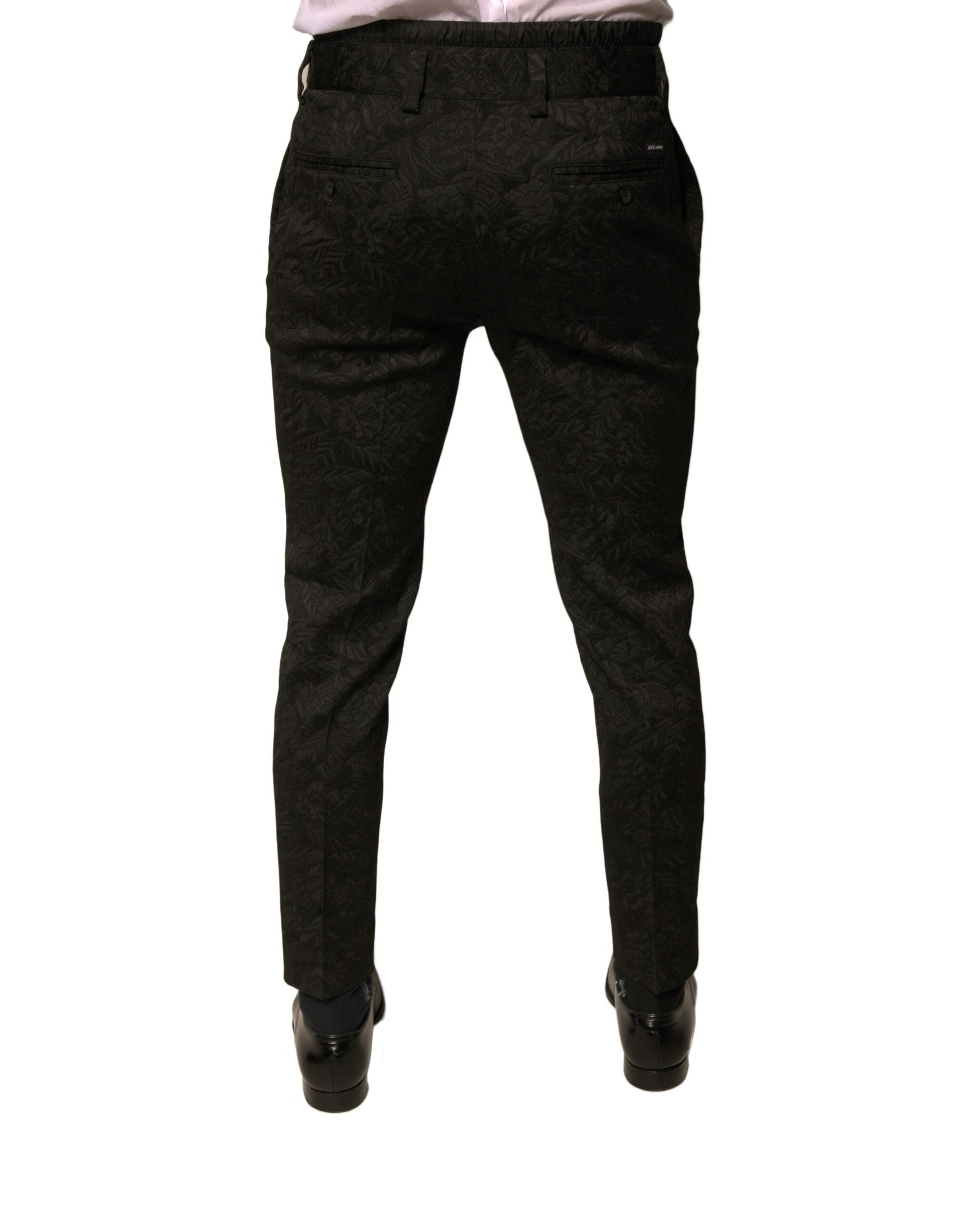 Dolce & Gabbana Black Brocade Polyester Skinny Men Dress Pants by Dolce & Gabbana