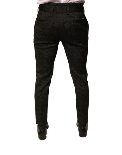 Dolce & Gabbana Black Brocade Polyester Skinny Men Dress Pants by Dolce & Gabbana