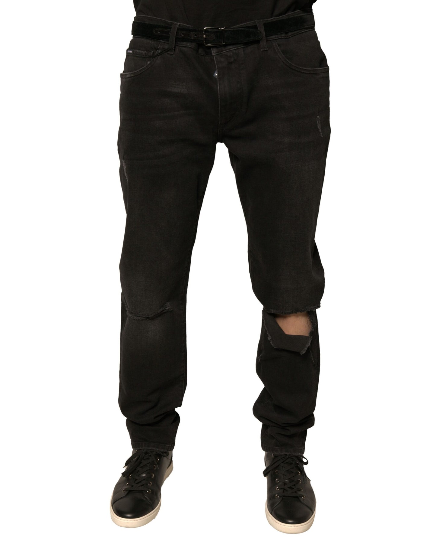 Dolce & Gabbana Black Ripped Logo Cotton Skinny Denim Jeans by Dolce & Gabbana