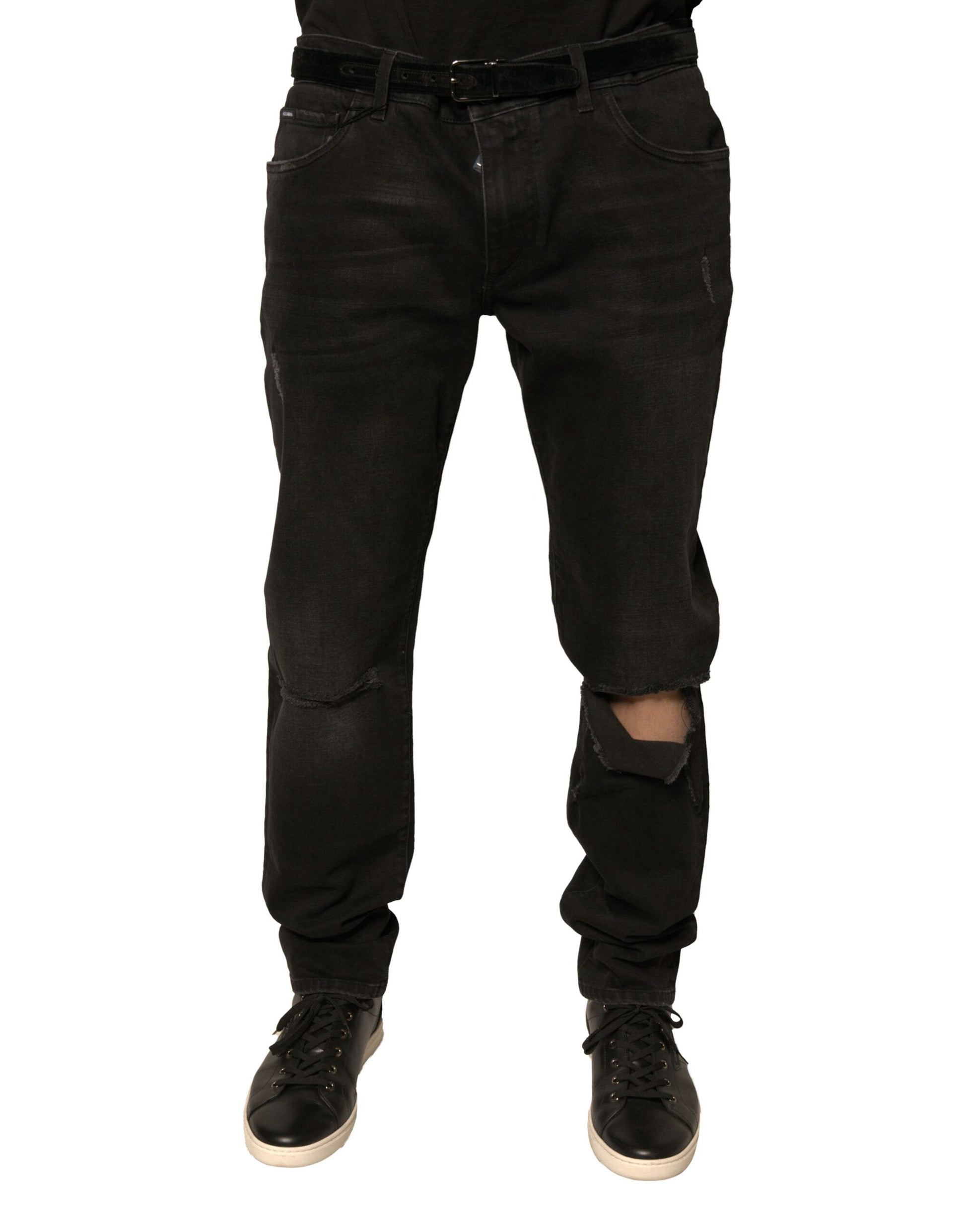 Dolce & Gabbana Black Ripped Logo Cotton Skinny Denim Jeans by Dolce & Gabbana